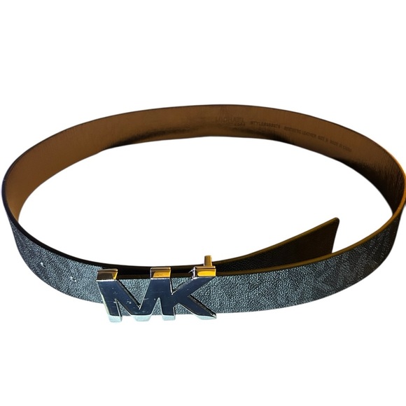 Michael Kors Women’s Size M Black MK Logo Silver Hardware Belt - Picture 5 of 6